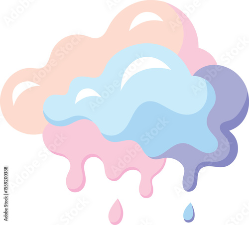 Pastel clouds with dripping colors create a sweet and dreamy scene, isolated on white