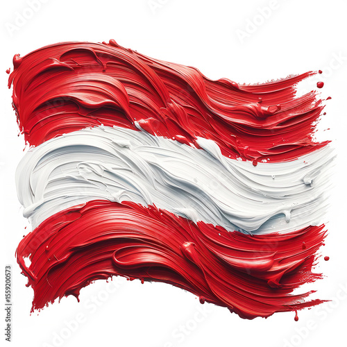 Illustration Flag Austria Europe country red white brush paint watercolor hand drawn stroke texture isolated background