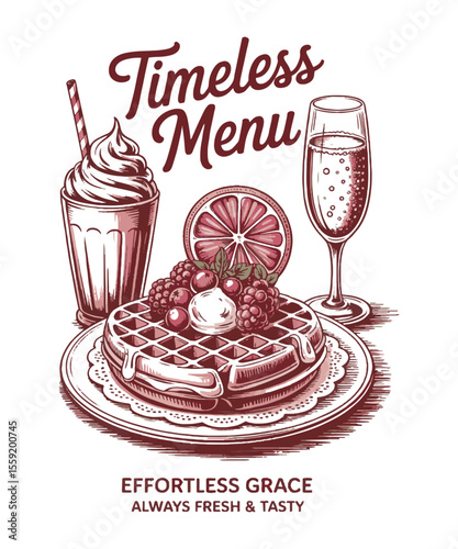 Vector illustration showcasing a hand-drawn brunch vintage sketch style t-shirt design, Hand drawn lettering design. Fresh and tasty food t-shirt design. Vintage food artwork, grunge, easily editable.