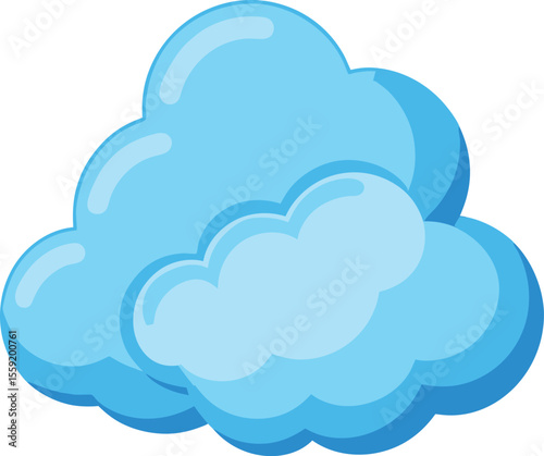 Two fluffy blue cartoon clouds float in the sky, isolated on white background