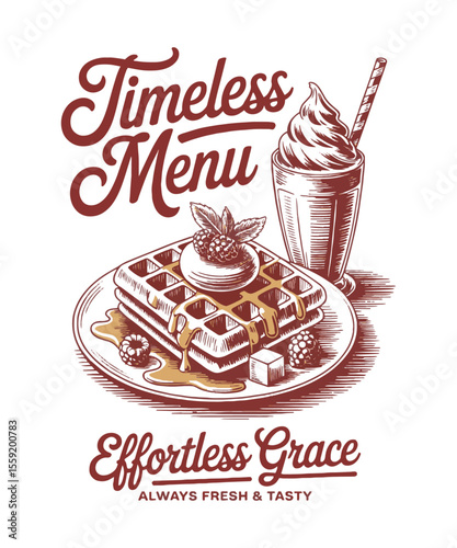Vector illustration showcasing a hand-drawn brunch vintage sketch style t-shirt design, Hand drawn lettering design. Fresh and tasty food t-shirt design. Vintage food artwork, grunge, easily editable.