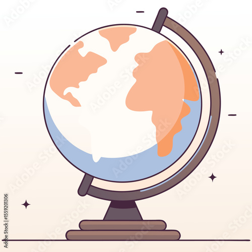 Stylized illustration of a globe on a stand with a soft background