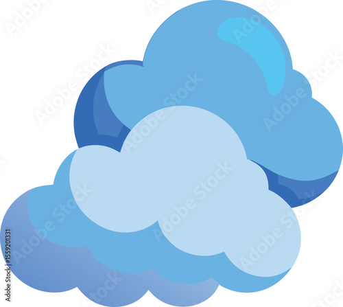 Two fluffy blue clouds float gently, isolated on white background