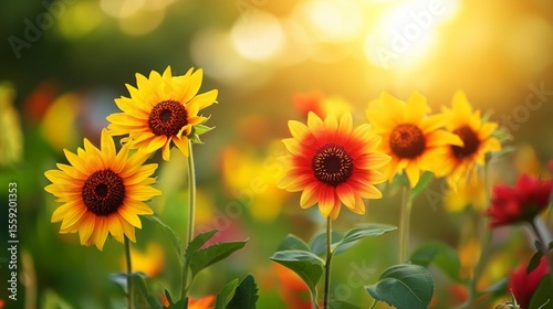 Vibrant sunflowers bask in the warm sunlight, creating a picturesque scene filled with color and life, perfect for nature lovers and anyone seeking joy in blooming flora.