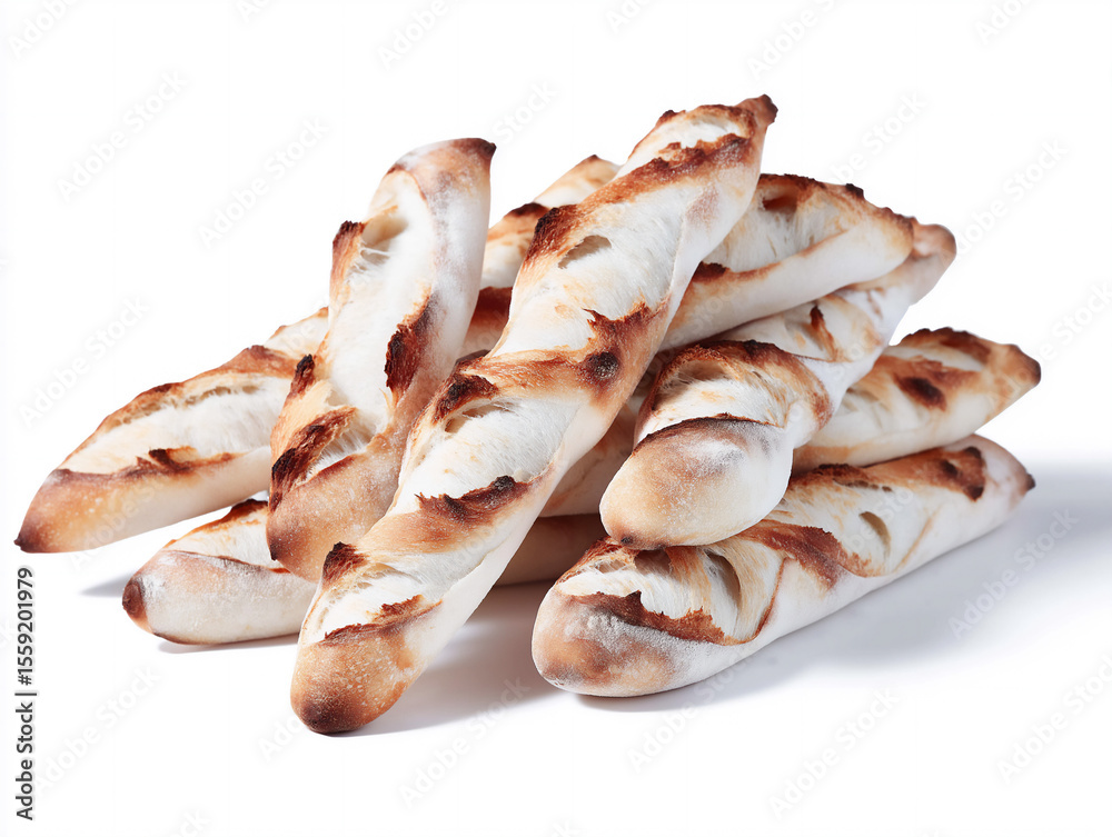Pile of freshly baked baguettes on white background Pile of freshly baked baguettes on white background