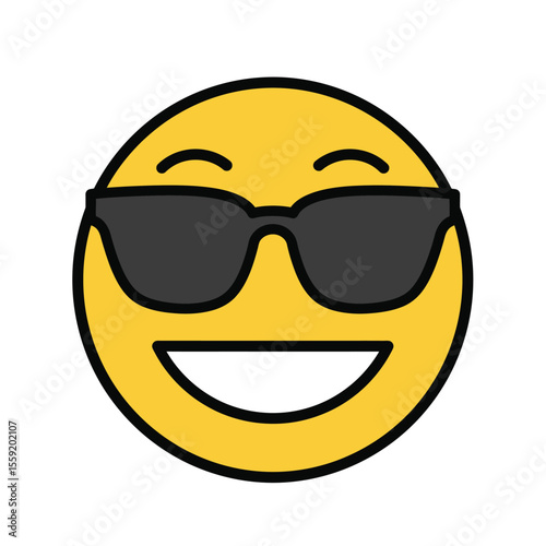 Smiling yellow cartoon character with sunglasses, a happy face vector illustration