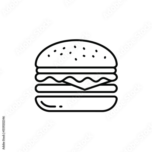 A vector illustration of a delicious fast food hamburger with beef, cheese, lettuce, and tomato on a bun, isolated on white