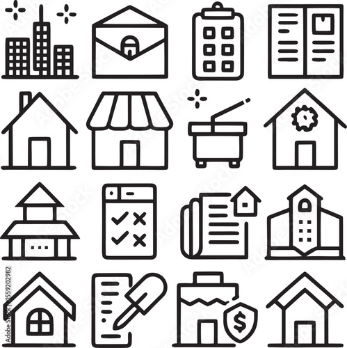 set of houses icons, Real Estate and Property Management Line Icons