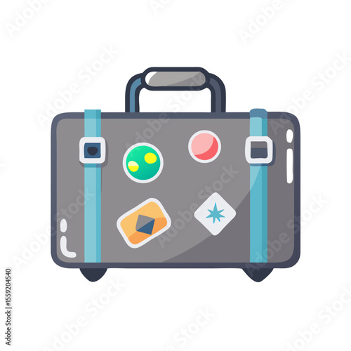 Suitcase with travel stickers in flat design style for housewarming  