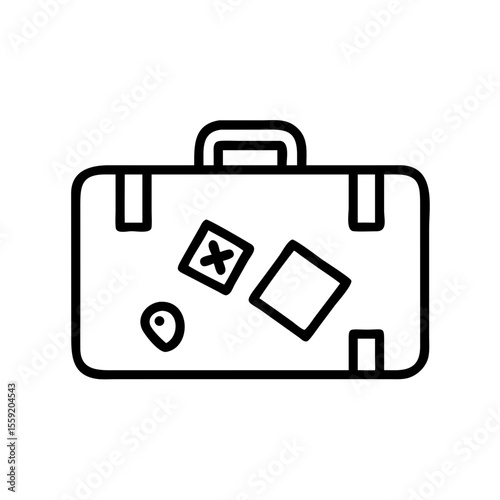 Suitcase with travel stickers in minimalistic vector style  
