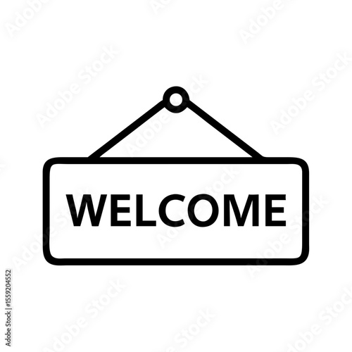 Simple welcome sign hanging on door icon in minimal design  
