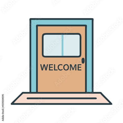 Welcome door with mat in modern vector style representing home  