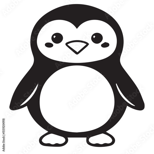 Cute cartoon black and white penguin illustration with big eyes and rosy cheeks