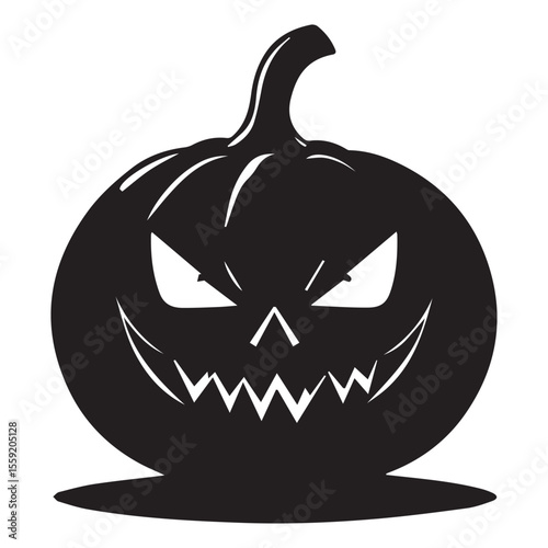Scary black silhouette of a carved halloween pumpkin with a menacing face