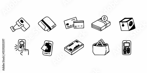 Payment. Payment options. Linear icon set. Payment vector icons. Outline payment method symbols. Money transfer. Banking, credit card, cash and transaction symbol. Vector illustration