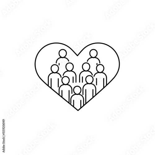 A simple heart, inside - a group of people on a transparent background.
Symbolizes: humanism, love for humanity.