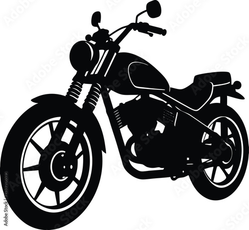 Classic Motorcycle Silhouette Riding on Open Road,  Vintage Biker Adventure Illustration.Classic Motorcycle Silhouette Riding on Open Road Adventures.
