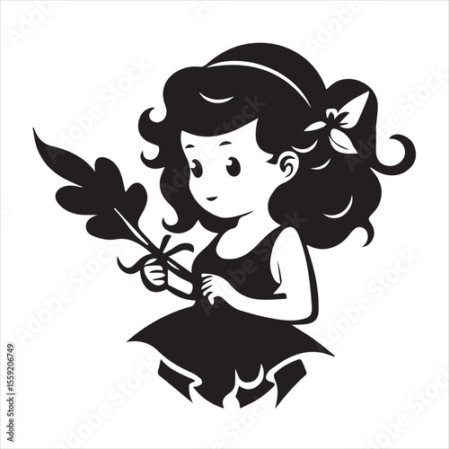 Virgo zodiac illustration with a chibi girl holding a feather quill
