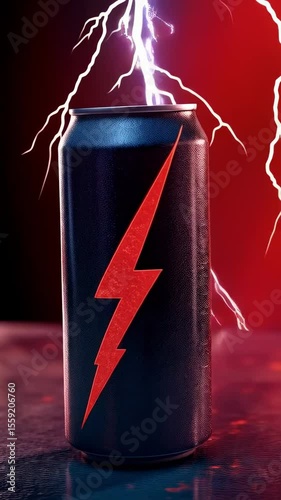 Energy drink can with lightning effect in dramatic lighting