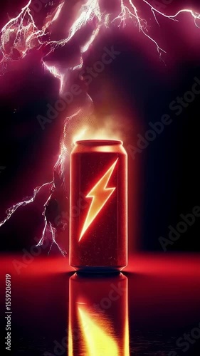 Energy drink can with lightning effect in dramatic lighting