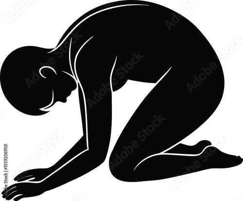 Silhouette of a Person in a Bowing Position Representing Submission or Respect,  Humble Gesture Illustration. new 2025 trendy