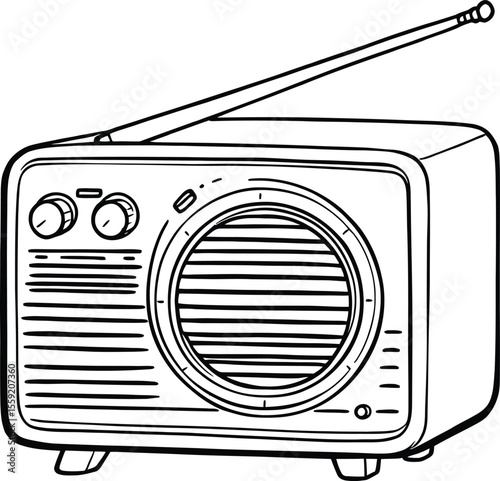 Black-and-White Vector Illustration of Vintage Radio – Classic Technology with Retro Appeal