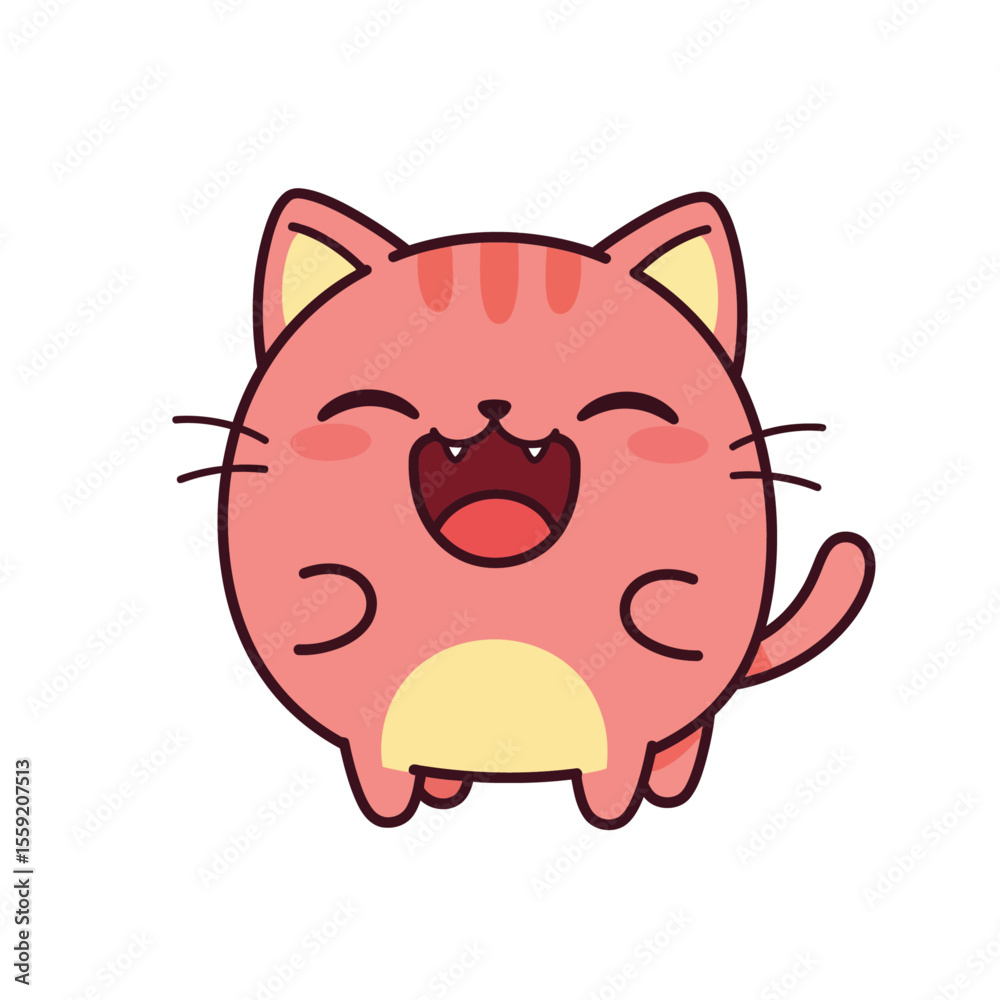 Fototapeta premium Joyful Pink Cat Laughing with Closed Eyes Cartoon Vector Illustration