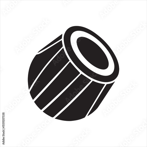 Traditional Dhol Drum Silhouette with Drumsticks - Indian Percussion Vector