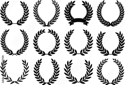 Vector laurel wreath collection – olive branch award icons and flat victory crown symbols for honor and certificate design