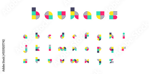 Striped and Patterned Bauhaus Letters Vector with Playful Rounded Forms and Color Overlays