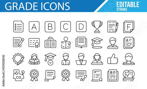 Learning, School, and Grade Icons Set for Students, Exams, and Success