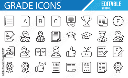 Student, Grade, and Achievement Icons for Education, Exams, and Learning
