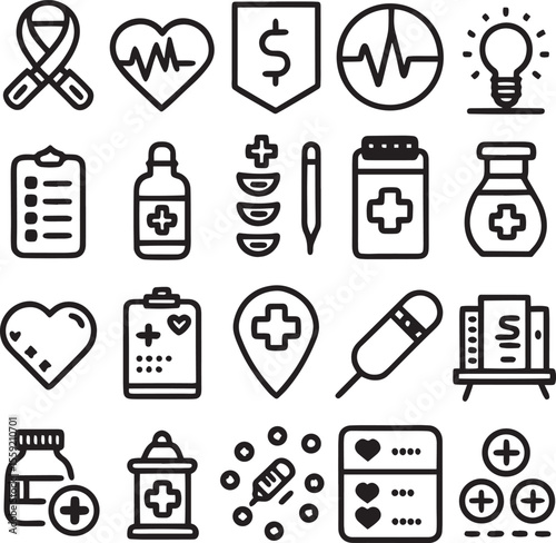 medical icon set, Medical Equipment and Healthcare Icons Outline Style
