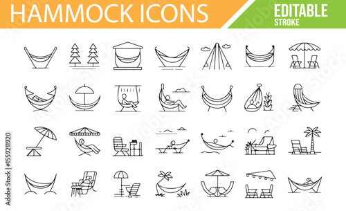 Outdoor Hammock and Relaxation Icons for Vacation and Leisure Themes