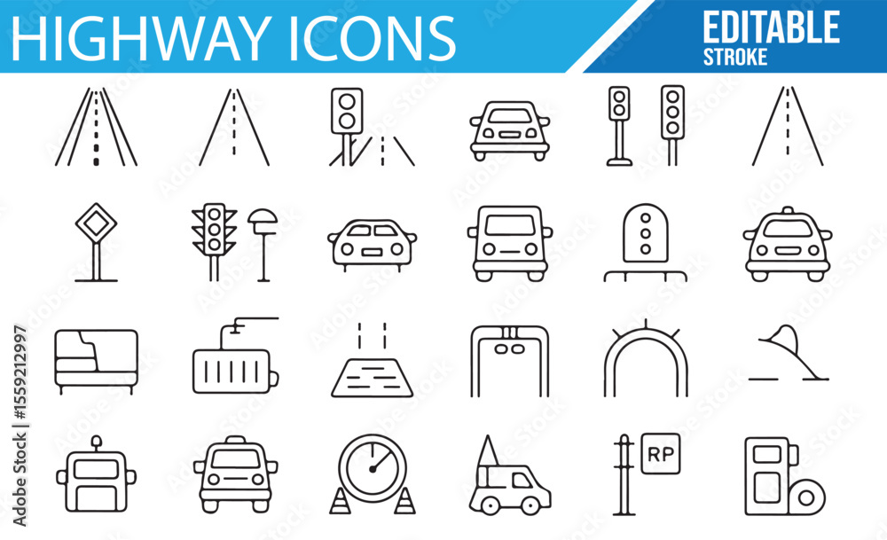 Fototapeta premium Transportation Icons Collection for Highway, Road Safety, and Traffic