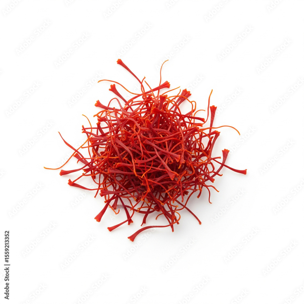 Naklejka premium Loose Saffron Strands Isolated on White Background Without Bowl