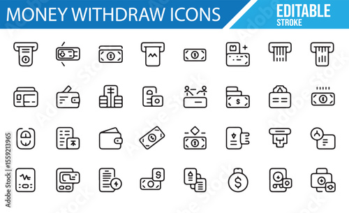 Financial and Banking Icons Set for Transactions, Withdrawals, and Payments