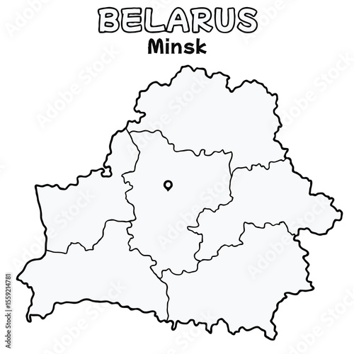 Outline of the Belarus Map with State Boundaries with name and capital city for Educational Purposes and Planning in transparent and vector 