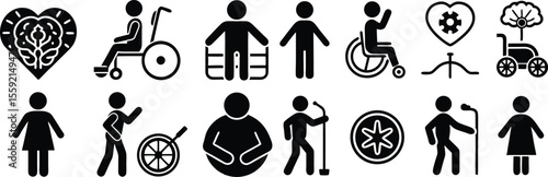 "Accessibility and Inclusion Outline Icon Set – Disability, Support, Mobility, and Assistive Technology Symbols"

