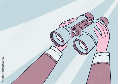Hands holding binoculars vector illustration perspective design on a white background suitable for business strategy and vision concepts