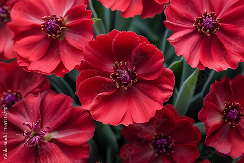 Wallpaper Mural A field of beautiful red cosmos flowers with dark purple centers. Torontodigital.ca