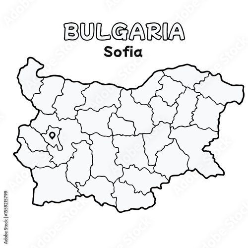 Outline of the Bulgaria Map with State Boundaries with name and capital city for Educational Purposes and Planning in transparent and vector 