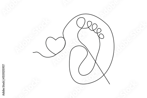 Human foot sole one line drawing minimalist vector on white background