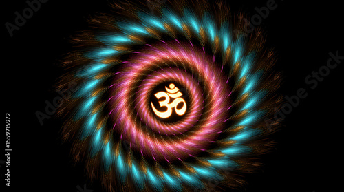 Radiant Spiral Om Symbol Art, Om Namah Shivaya Divine Cosmic Glow for Meditation, Spirituality, Yoga, Hinduism, Peace, Energy, and Sacred Chant Vibes