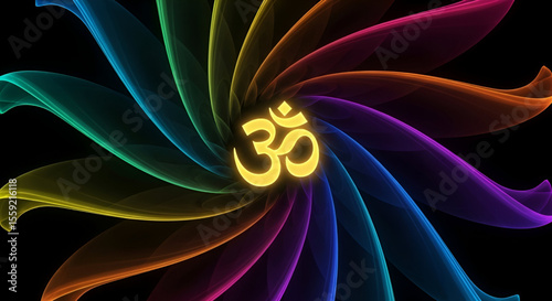 Radiant Spiral Om Symbol Art, Om Namah Shivaya Divine Cosmic Glow for Meditation, Spirituality, Yoga, Hinduism, Peace, Energy, and Sacred Chant Vibes