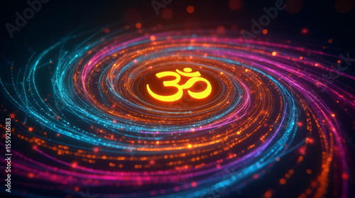 Radiant Spiral Om Symbol Art, Om Namah Shivaya Divine Cosmic Glow for Meditation, Spirituality, Yoga, Hinduism, Peace, Energy, and Sacred Chant Vibes