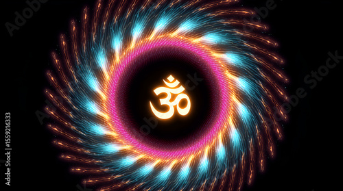 Radiant Spiral Om Symbol Art, Om Namah Shivaya Divine Cosmic Glow for Meditation, Spirituality, Yoga, Hinduism, Peace, Energy, and Sacred Chant Vibes