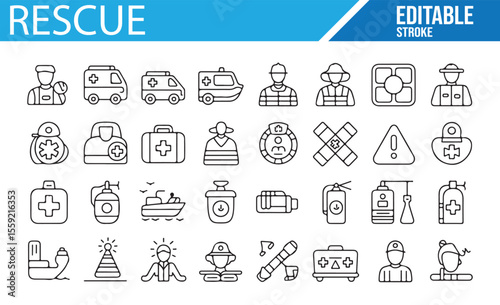 Emergency Rescue and Medical Aid Icons for Health and Safety Services