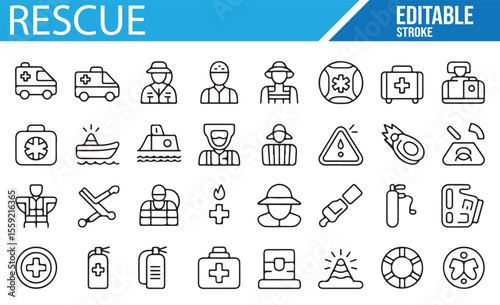 Medical Rescue and Emergency Icons Set for Health, Safety, and Rescue Operations