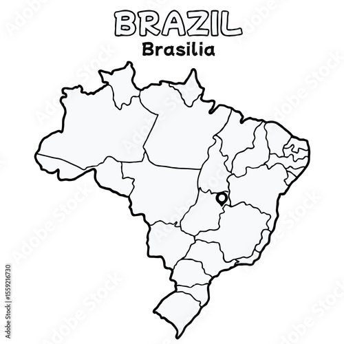 Outline of the brazil Map with State Boundaries with name and capital city for Educational Purposes and Planning in transparent and vector 